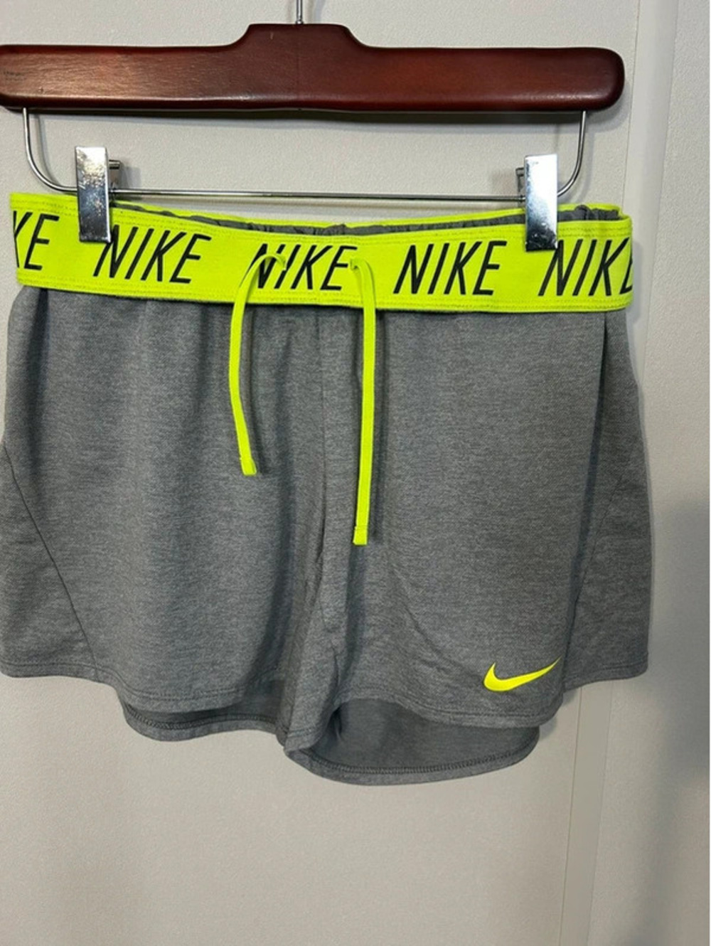 Nike Dri-FIT Gray Athletic Running Shorts Neon Volt Logo Size S
